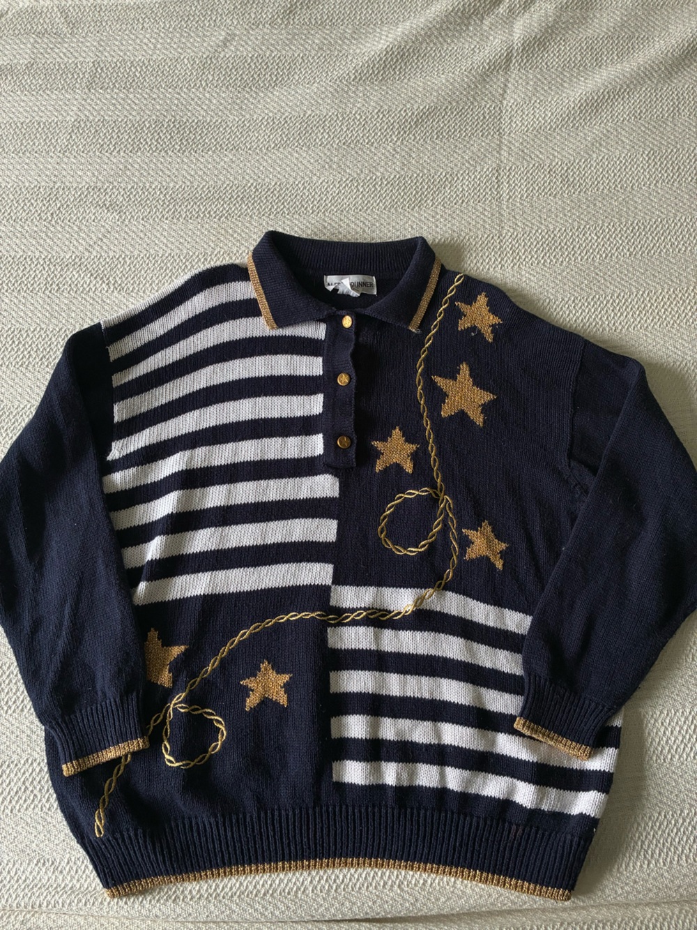 Alfred Dunner Navy Knit Sweater with Gold Accent